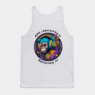 Baby Monkey Wearing Headphones - black font Tank Top